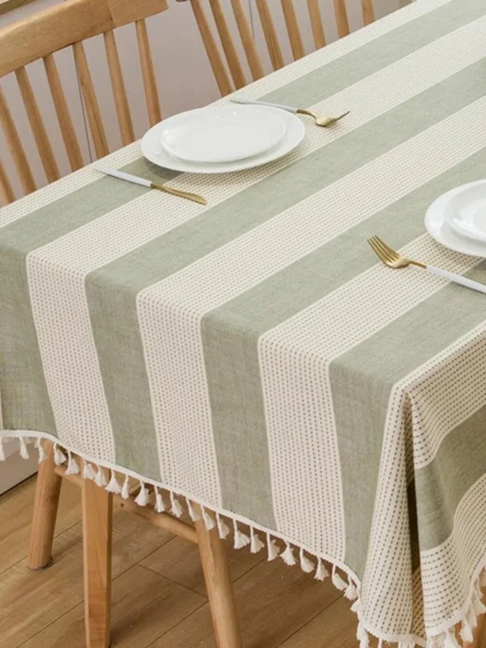 Farmhouse Striped Cotton Tablecloth 55x86 Rectangle 6 Ft Table Rustic NWT